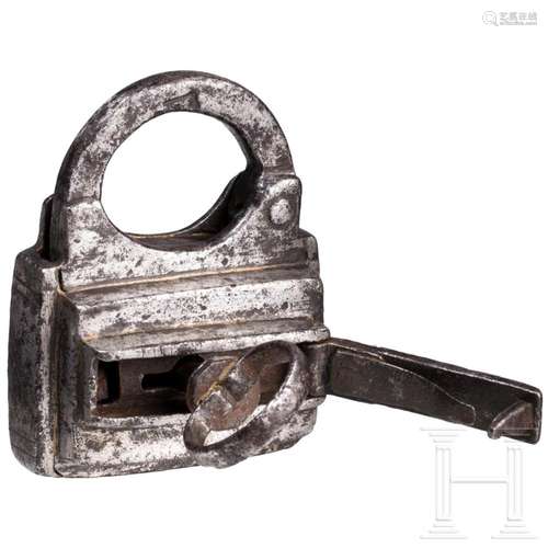 A small German iron padlock with secret mechanism, circa 160...