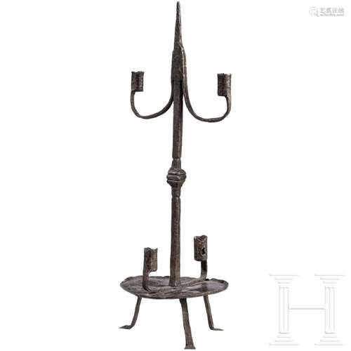 A Spanish wrought-iron (calvary) candlestick, circa 1500