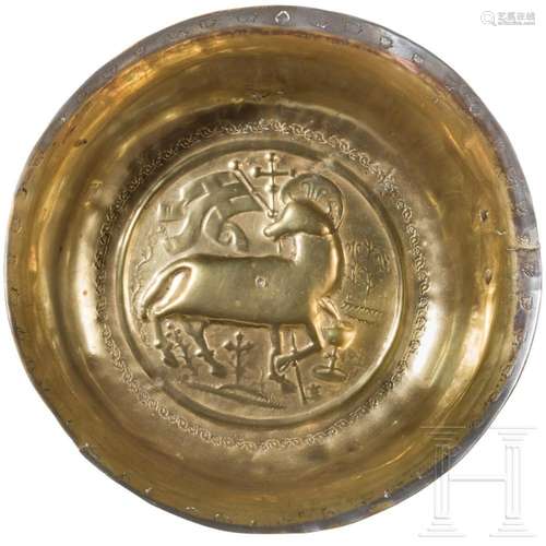 An alms dish showing the Lamb of God, Nuremberg, 1st half of...