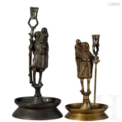 Two German St. Christopher candlesticks in late Gothic style...