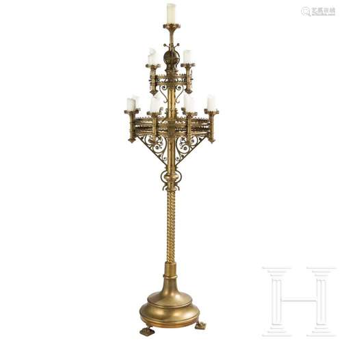 A large German multi-flame brass candle holder, circa 1900