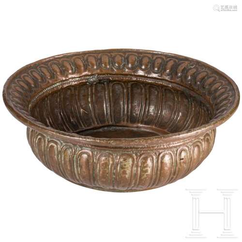 A large Venetian copper bowl, 17th century