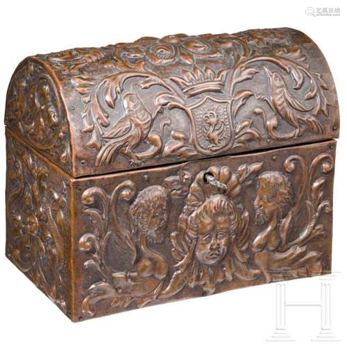 An Italian raised copper casket, 19th century