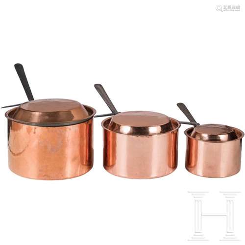 Three copper pots with lids, Marienburg Castle, mid-19th cen...