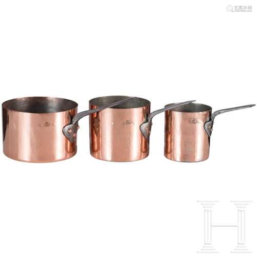 Three copper casseroles, Marienburg Castle, mid-19th century