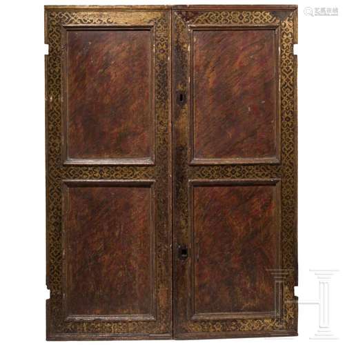 A pair of coloured Tuscan cabinet doors, early 16th century