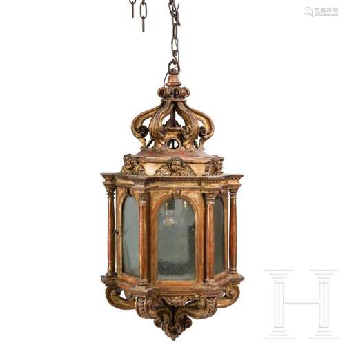 A large German wooden lantern, 19th century