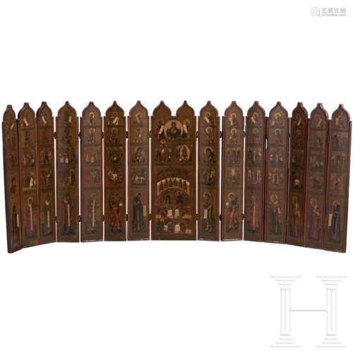 A complete Russian travelling folding iconostasis, early 19t...