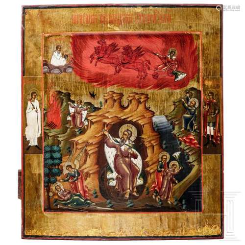 A Russian icon showing the fiery ascent of the prophet Elias...