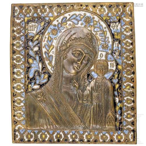 A Russian bronze icon showing the Kazanskaya Mother of God, ...