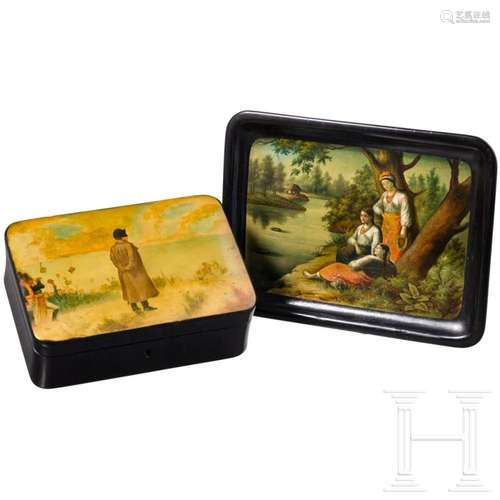 A papier mâché and lacquer box showing Napoleon in front of ...