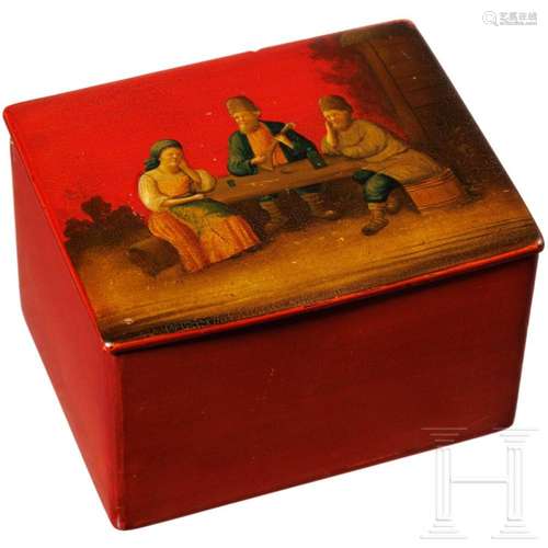 A papier mâché and lacquer box, Ostashkovo, Osip Vishyakov a...