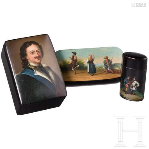 A papier mâché and lacquer box showing Peter the Great and t...