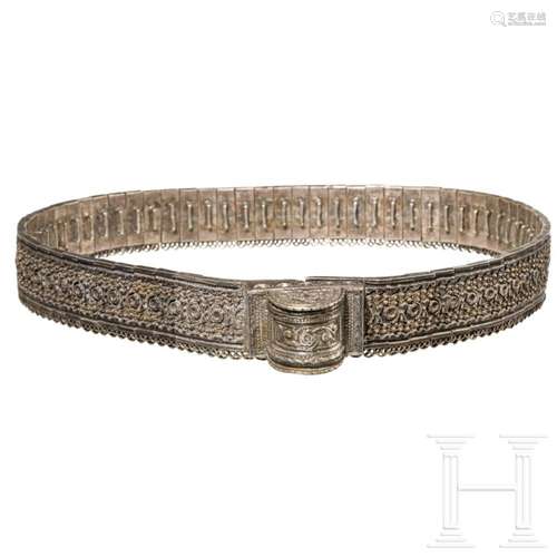 A heavy Caucasian silver and niello belt, late 19th century