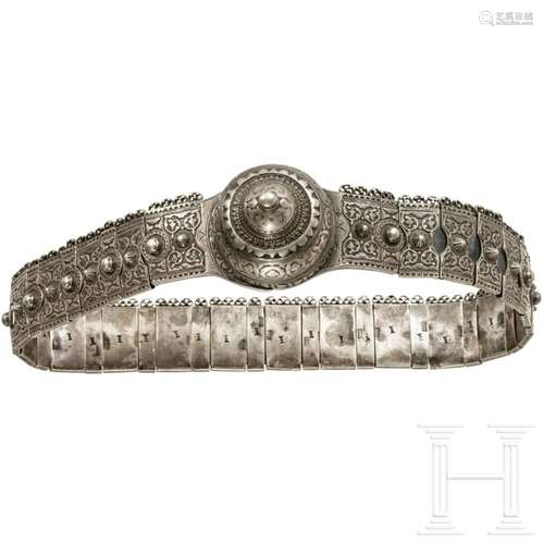 A heavy Russian silver and niello belt, Tbilisi, late 19th c...