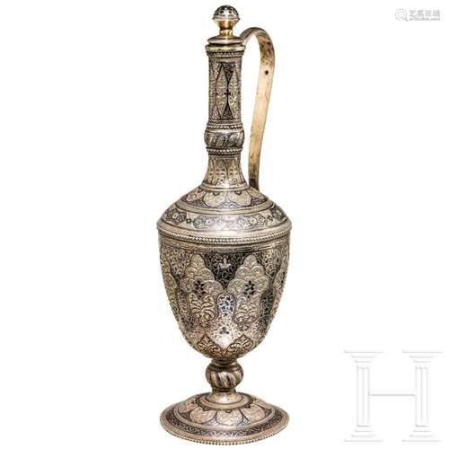 A silver-gilt and niello decanter, circa 1900