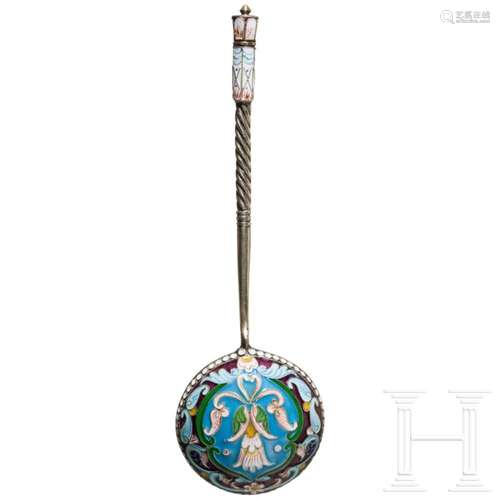 A silver-gilt cloisonne-enamel spoon, circa 1890