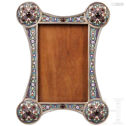 A Russian silver and cloisonné-enamel photo frame, 20th cent...