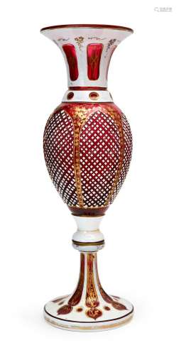 A LARGE BOHEMIAN OVERLAY GLASS VASE, 19TH CENTURY