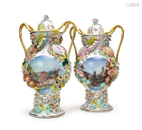 A PAIR OF FLORAL ENCRUSTED VASES, 19TH CENTURY, FRENCH