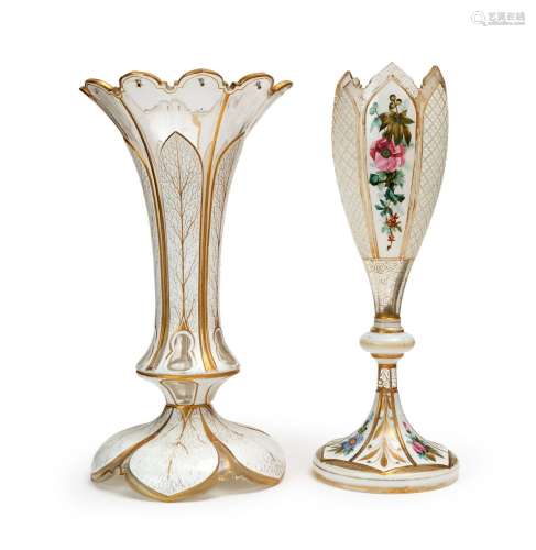 TWO CLEAR BOHEMIAN FLORAL VASES, 19TH CENTURY