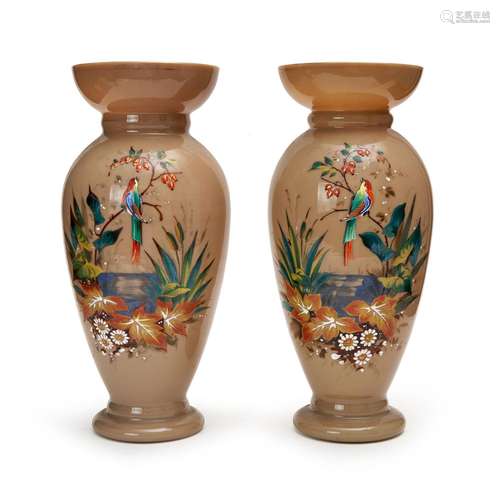 A PAIR OF OPALINE FLORAL VASES, 19TH CENTURY, FRANCE