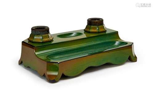 A GREEN LITHIUM GLASS INKWELL