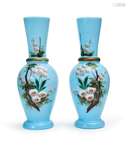 A PAIR OF FLORAL OPALINE VASES, 19TH CENTURY, FRANCE