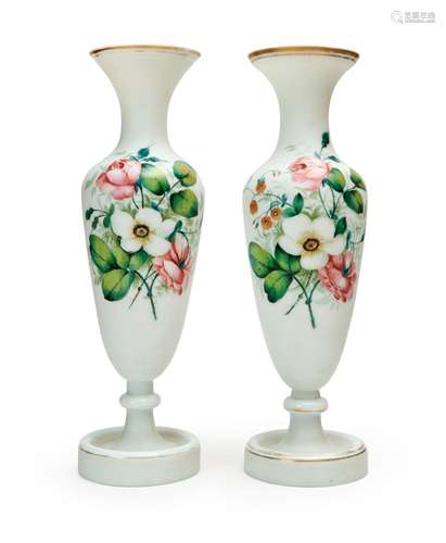 A PAIR OF BOHEMIAN FLORAL VASES, 19TH CENTURY