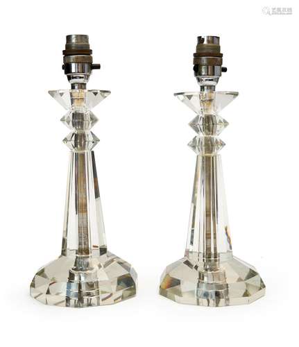 A PAIR OF CRYSTAL CANDLESTICKS