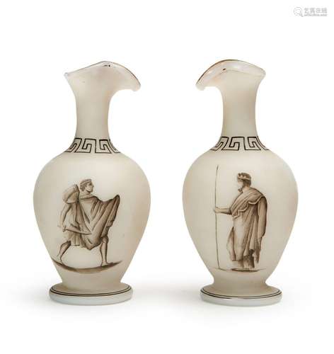 A PAIR OF "GREEK" STYLE BOHEMIAN FROSTED VASES, 19...