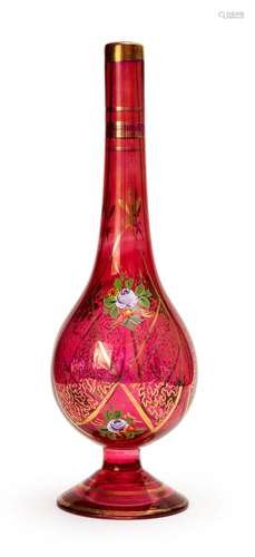 A CRANBERRY GLASS HOOKAH BASE, 19TH CENTURY