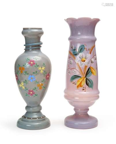 TWO FLORAL OPALINE VASES, 19TH CENTURY