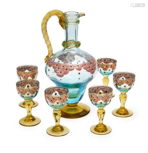 AN EWER AND SIX DRINKING GLASSES