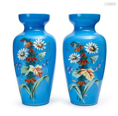 A PAIR OF OPALINE FLORAL VASES, 19TH CENTURY, FRANCE