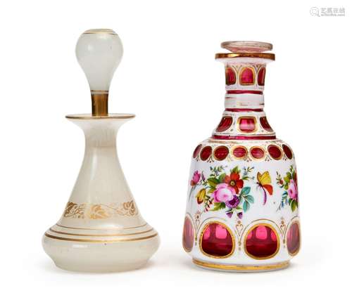 TWO BOHEMIAN SCENT BOTTLES WITH STOPPERS, 19TH CENTURY