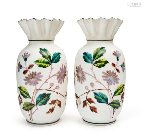 A PAIR OF OPALINE FLORAL VASES, 19TH CENTURY, FRANCE