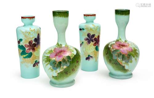 TWO PAIRS OF FLORAL OPALINE VASES, 19TH CENTURY, FRANCE