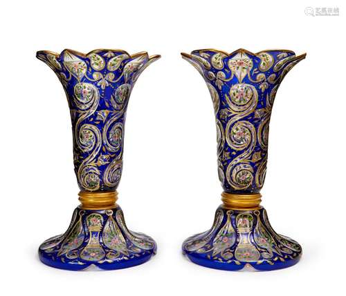 A PAIR OF FLORAL BOHEMIAN VASES, 19TH CENTURY