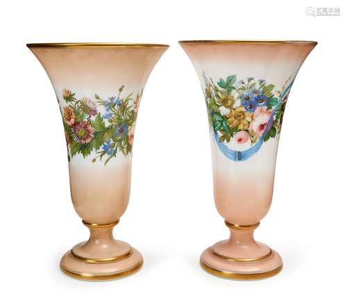 A PAIR OF FLORAL OPALINE VASES, 19TH CENTURY, FRANCE, PROBAB...