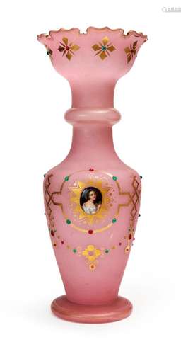 A PINK JEWELLED FROSTED BOHEMIAN VASE, 19TH CENTURY