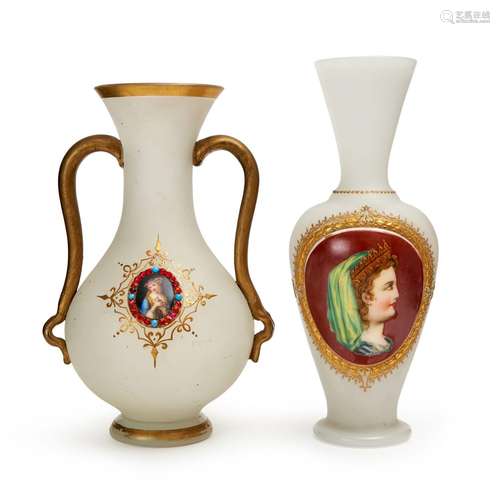 TWO FROSTED BOHEMIAN VASES, 19TH CENTURY