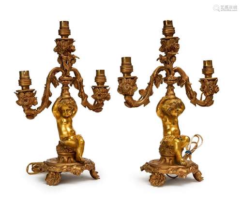 A PAIR OF CHERUB BRONZE CANDLESTICKS, 19TH CENTURY, FRANCE