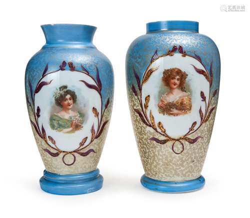 A PAIR OF GILT OPALINE VASES, 19TH/20TH CENTURY FRENCH