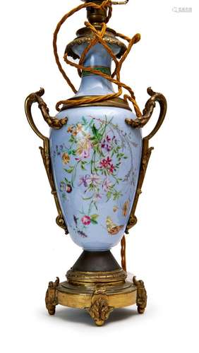 A FLORAL OPALINE VASE MOUNTED AS A LAMP, 19TH CENTURY, FRANC...