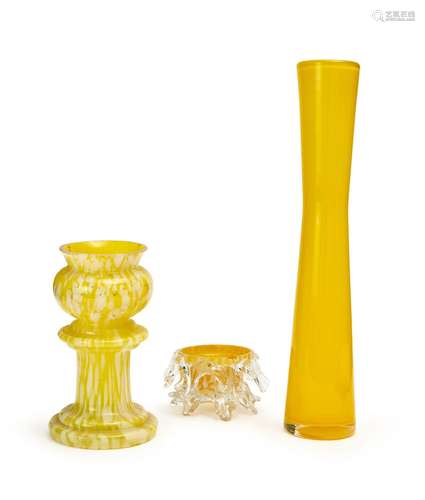 THREE YELLOW GLASS VASES