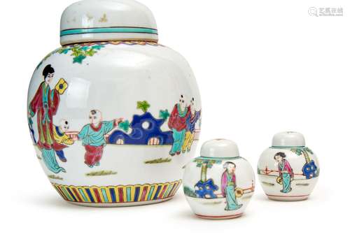 THREE CHINESE FAMILLE ROSE LIDDED GINGER JARS, REPUBLIC PERI...