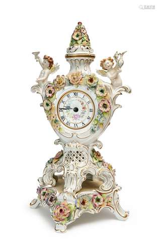 AN ENCRUSTED PORCELAIN CLOCK, GERMAN