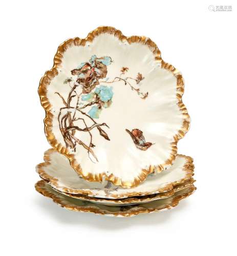 FOUR GILT DECORATED PLATES, POSSIBLY MINTONS