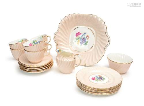 A PINK PART TEA SERVICE, PROBABLY AYNSLEY